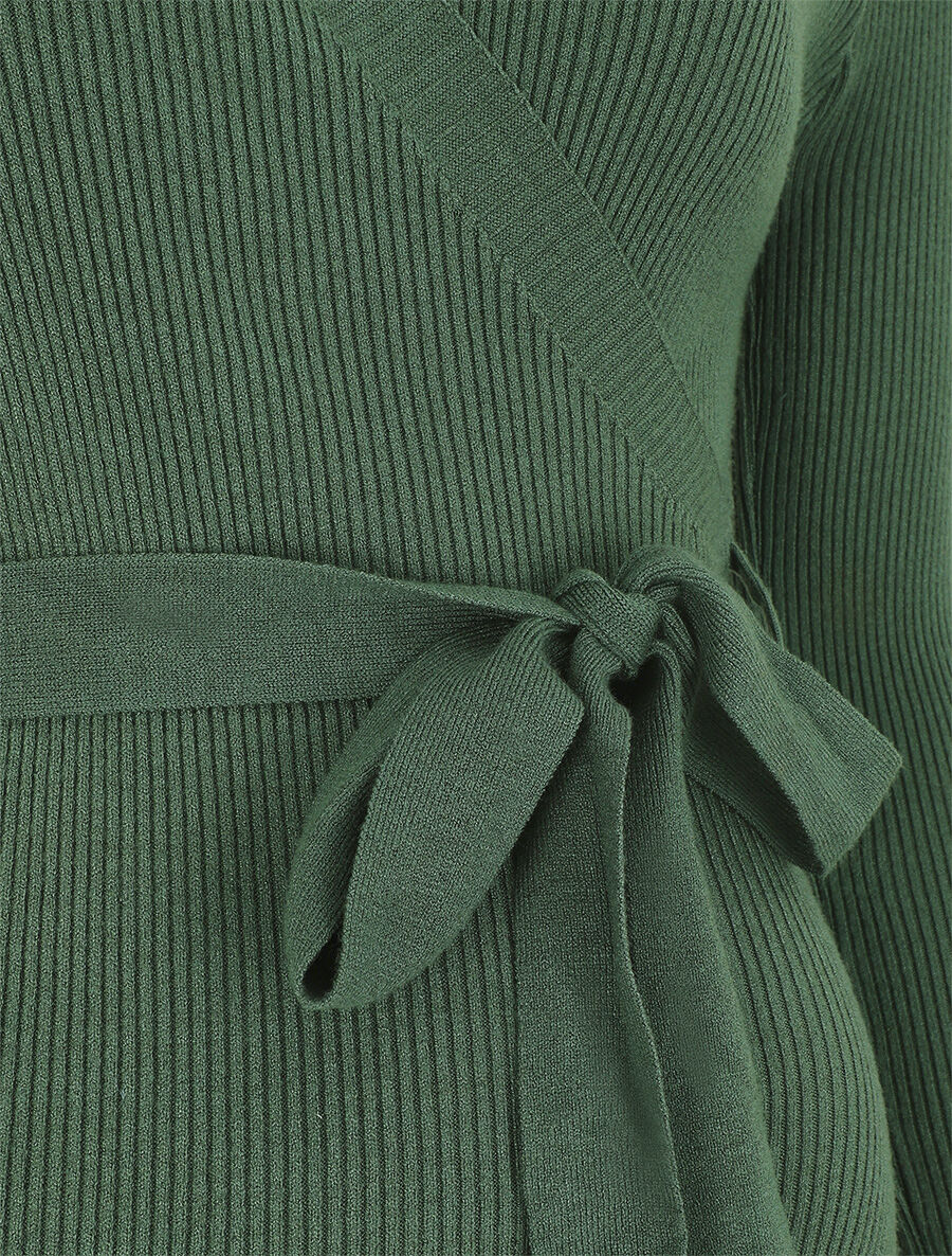 Robe moulante côtelée style cache-coeur - Vert - 3