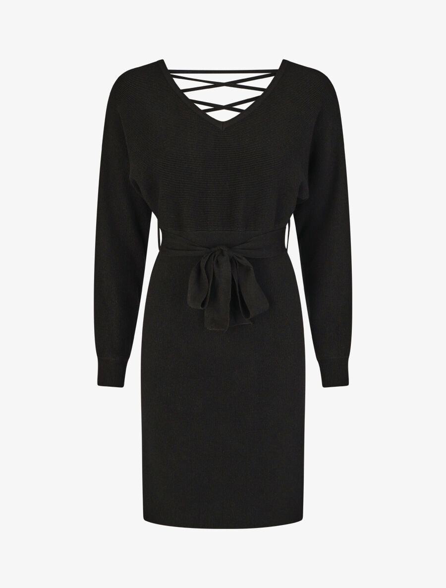 Robe mi-longue ajourée dans le dos - Noir - 1