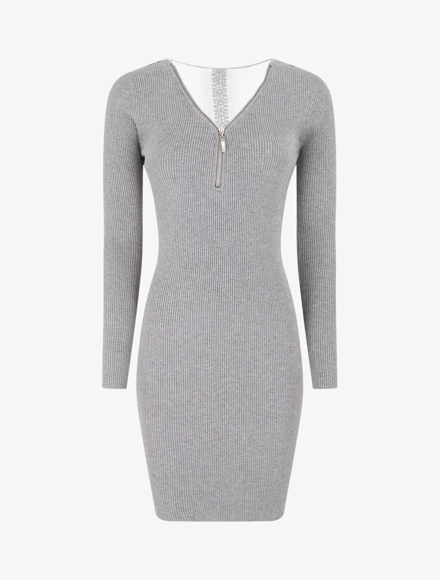 Robe pull côtelé à dos ajouré - Gris clair - 4
