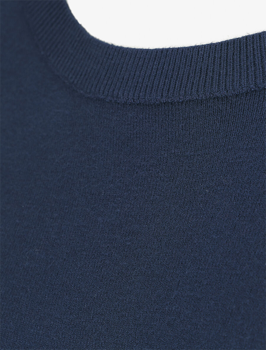 Pull fin à col rond et boutons décoratifs - Marine - 3