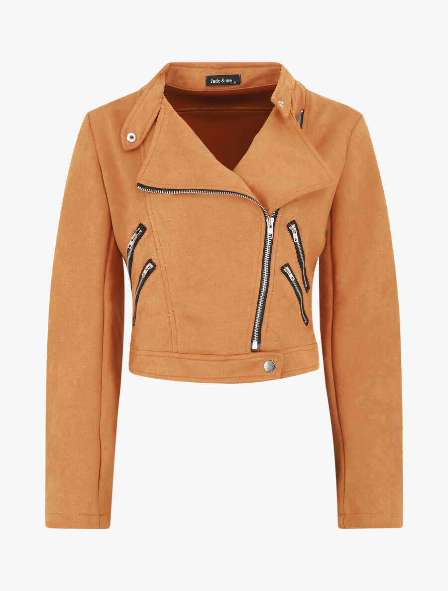 Veste en suédine à mutiples zip - Camel - 1