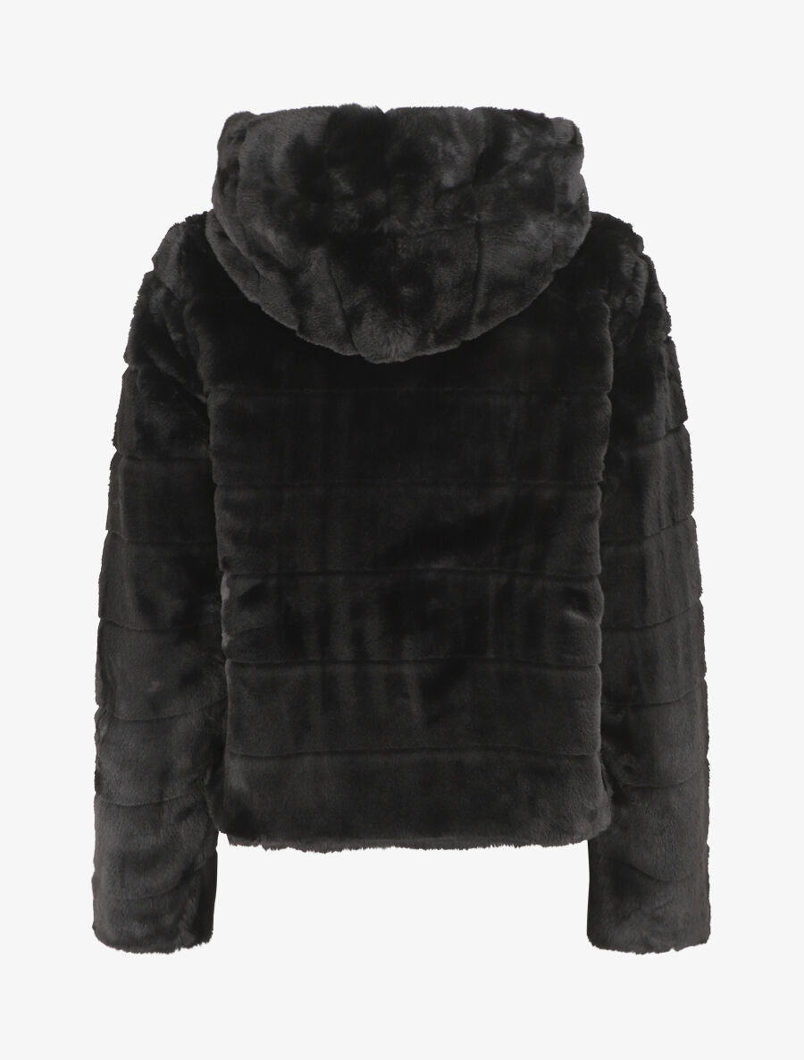 Veste à capuche en fourrure synthétique - Noir - 2