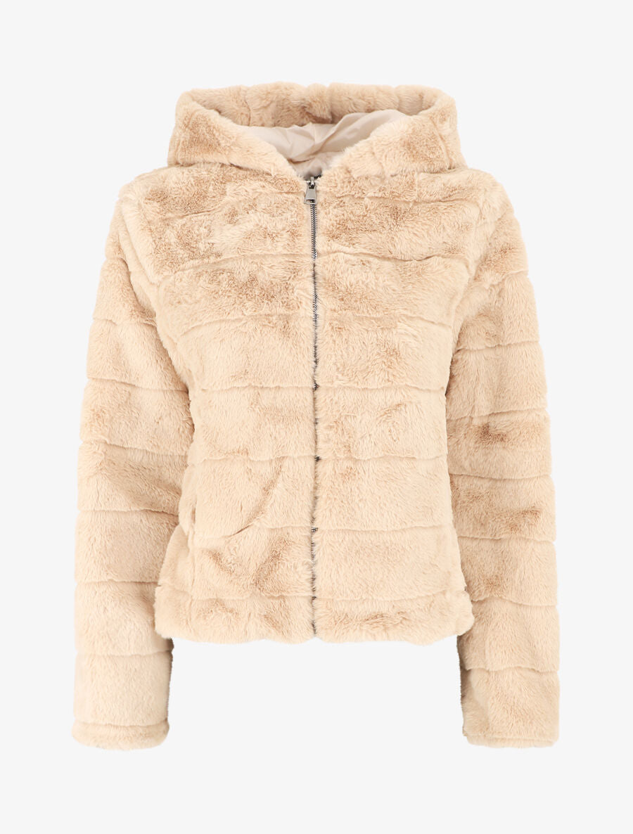 Veste à capuche en fourrure synthétique - Beige - 1