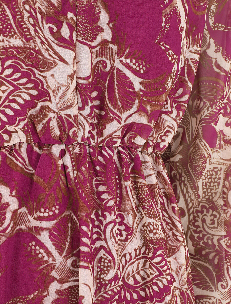 Robe élastiquée imprimé foulard - Violet - 3