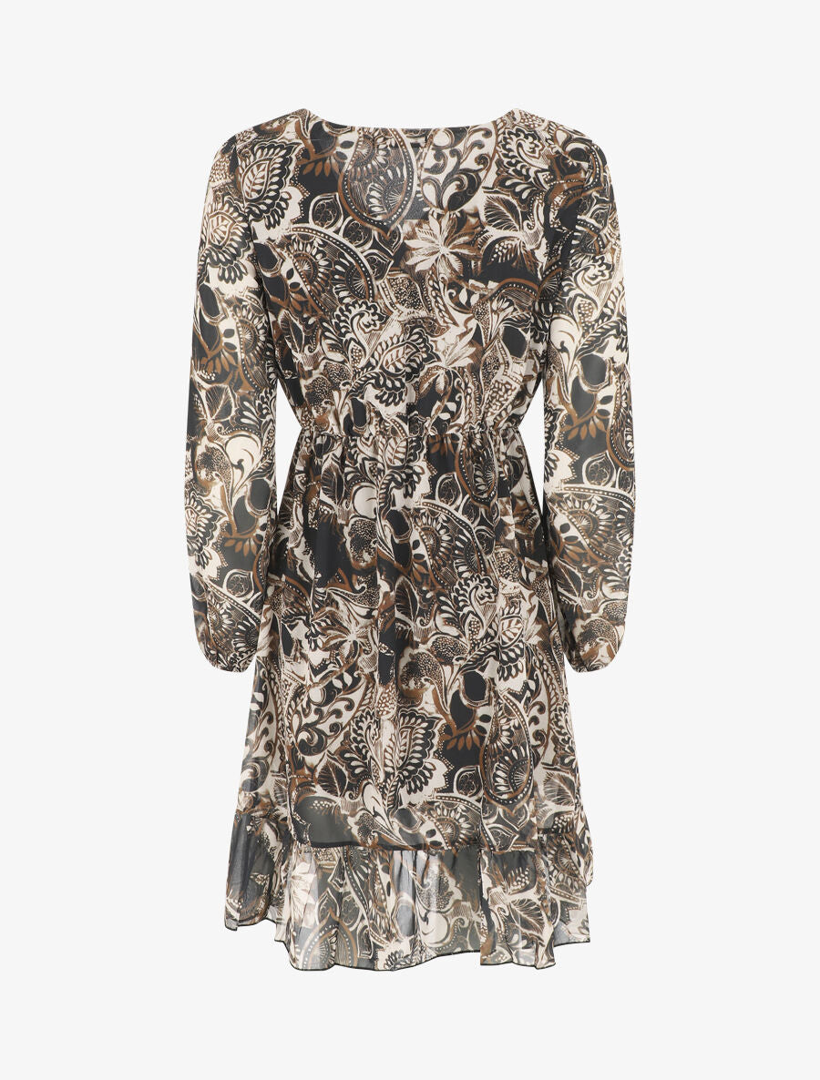 Robe élastiquée imprimé foulard - Noir - 2