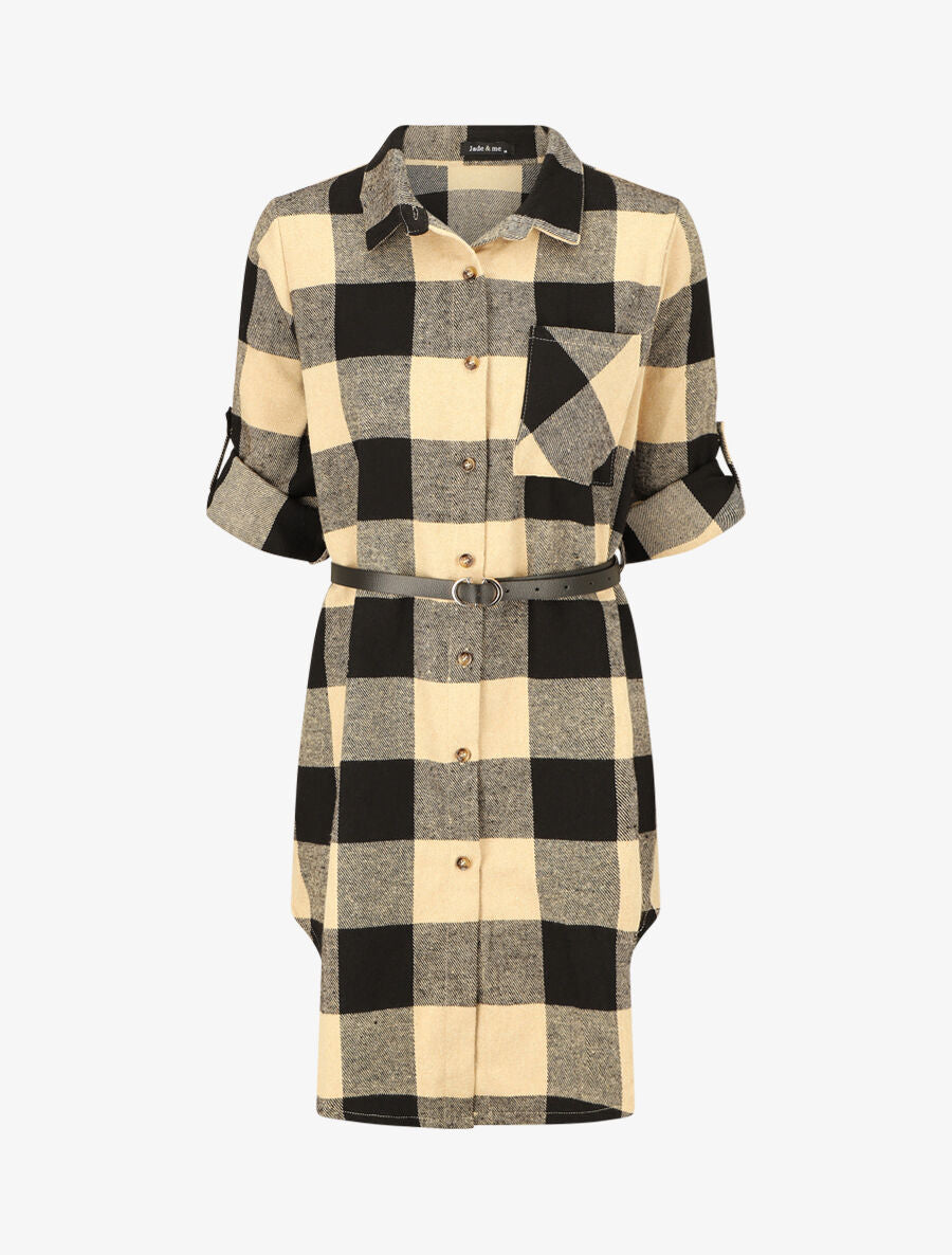 Surchemise mi-longue à carreaux - Beige - 1
