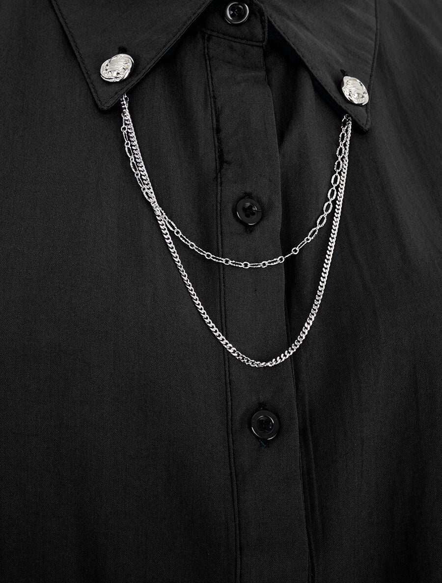 Top à nouer à détail chaînette - Noir - 3
