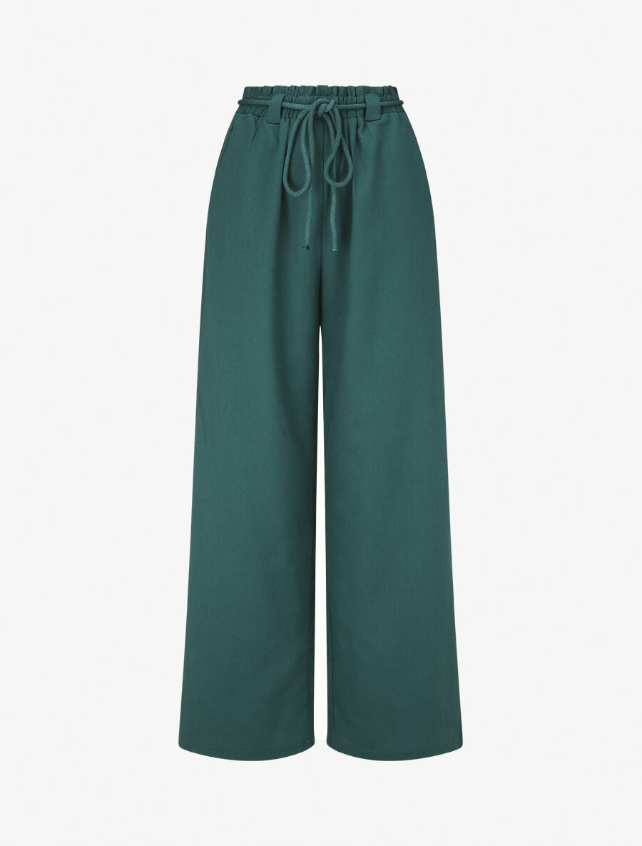 Pantalon élastiqué effet lin - Bleu canard - 1