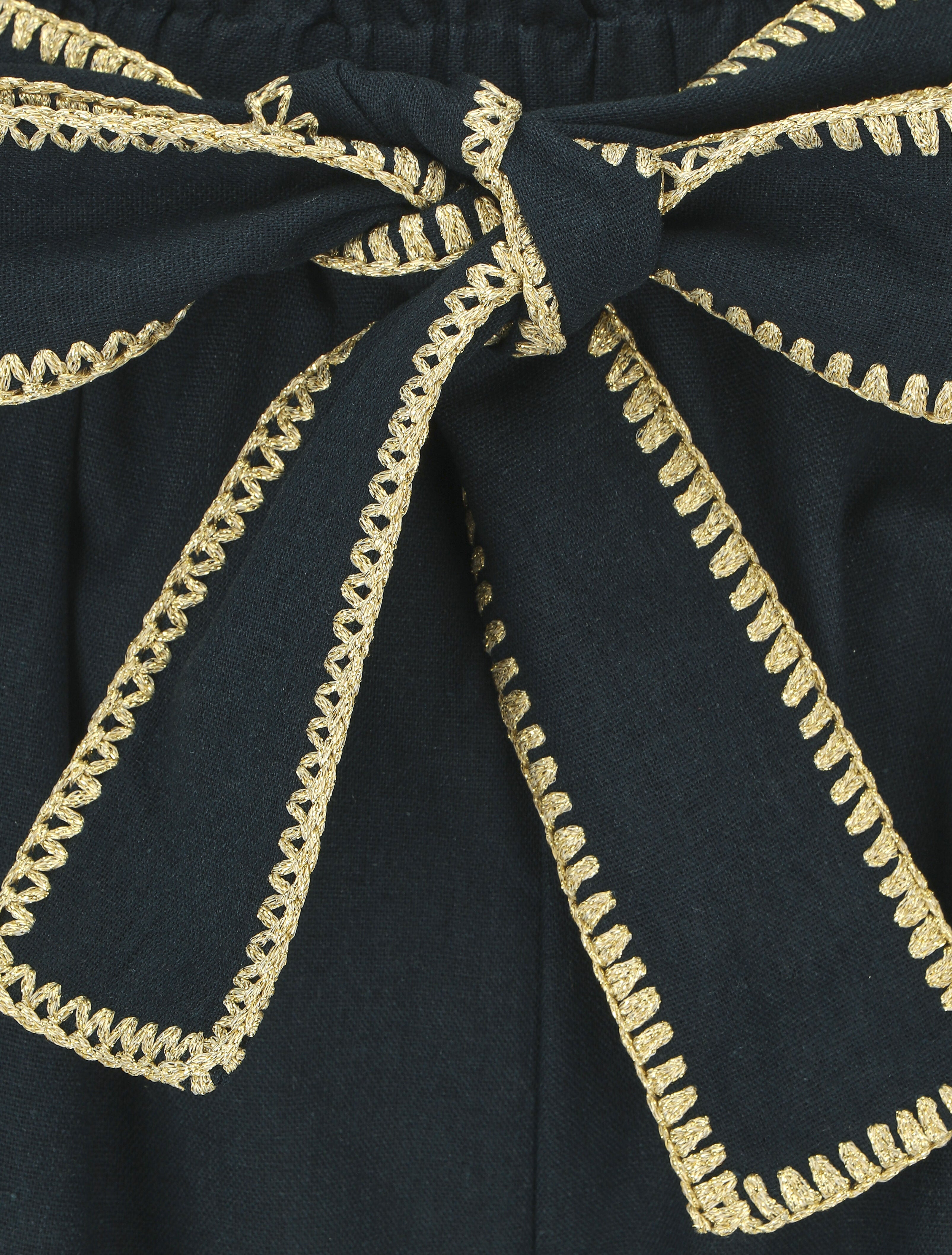 Pantalon élastiqué effet lin à ceinture stylisé - Marine - 3