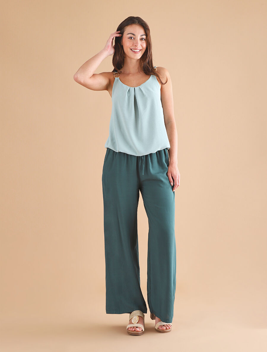 Pantalon fluide uni à poches - Vert sapin - 4