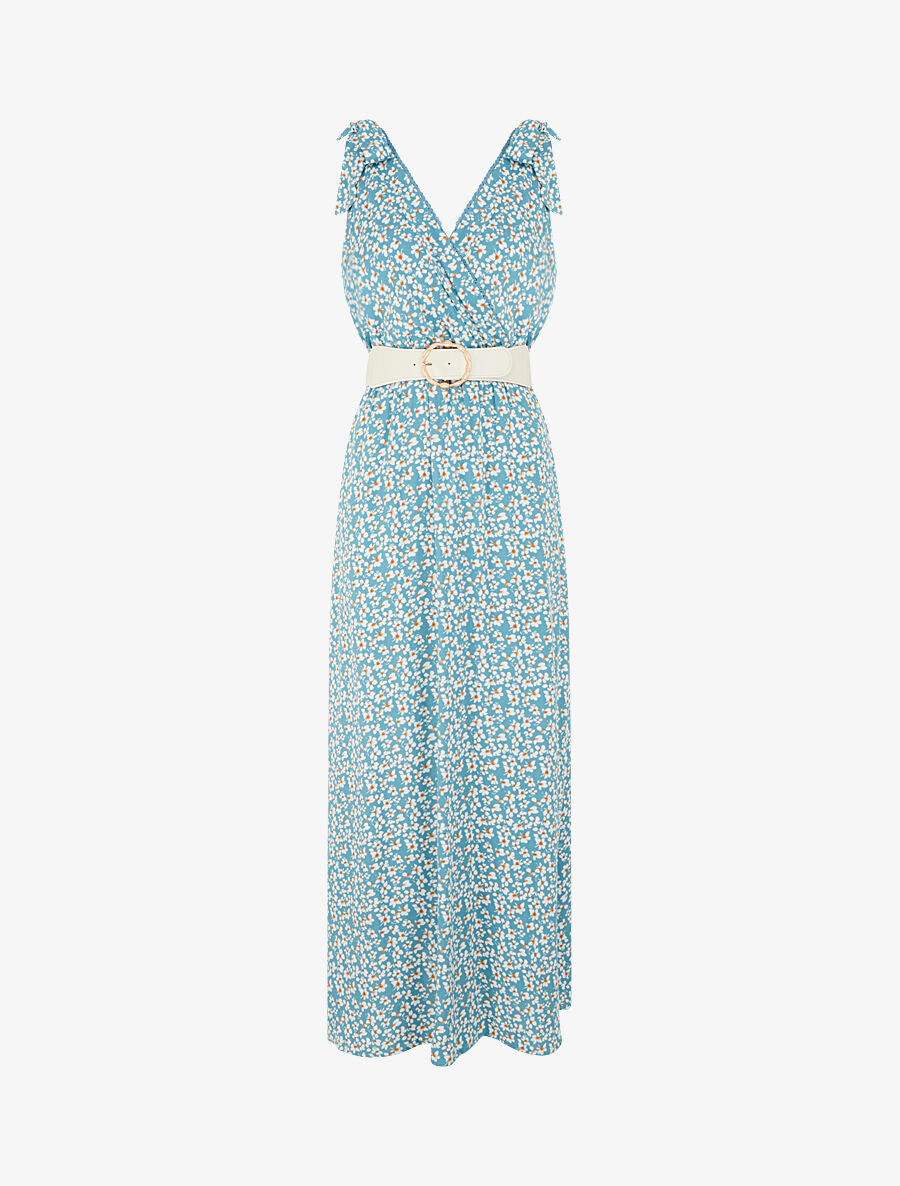 Robe imprimé fleuri à nœuds aux épaules - Vert d&