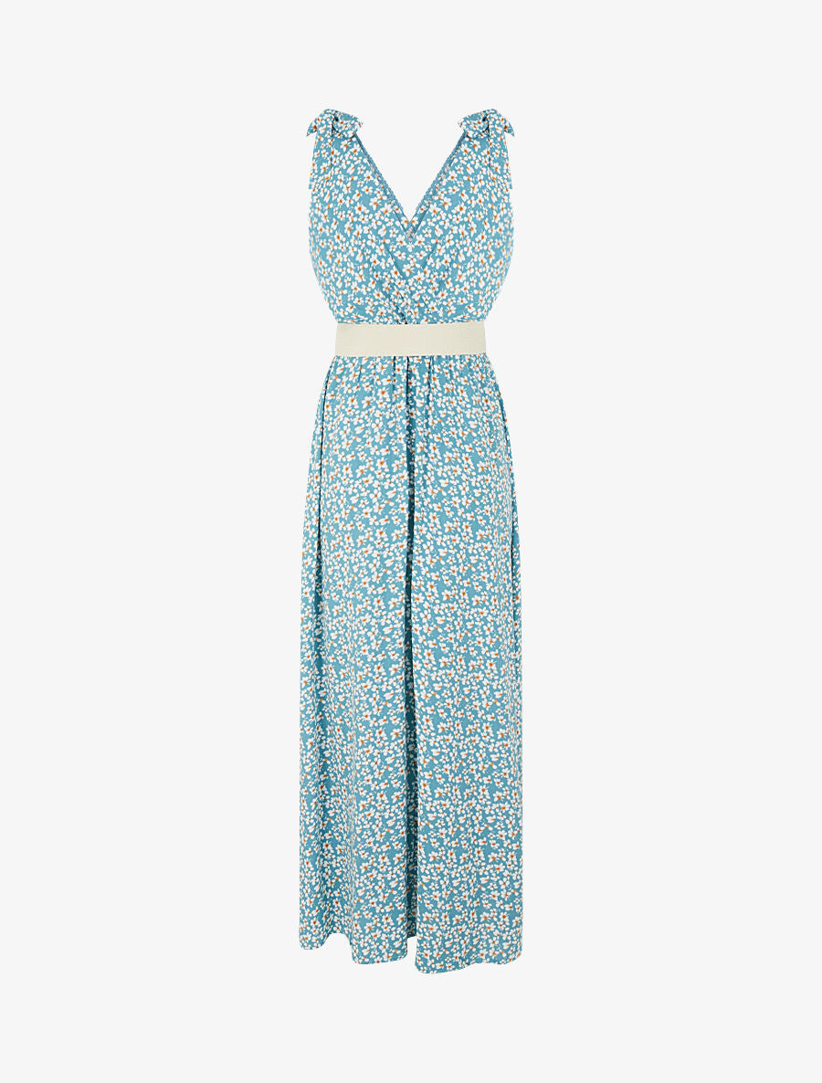 Robe imprimé fleuri à nœuds aux épaules - Vert d&