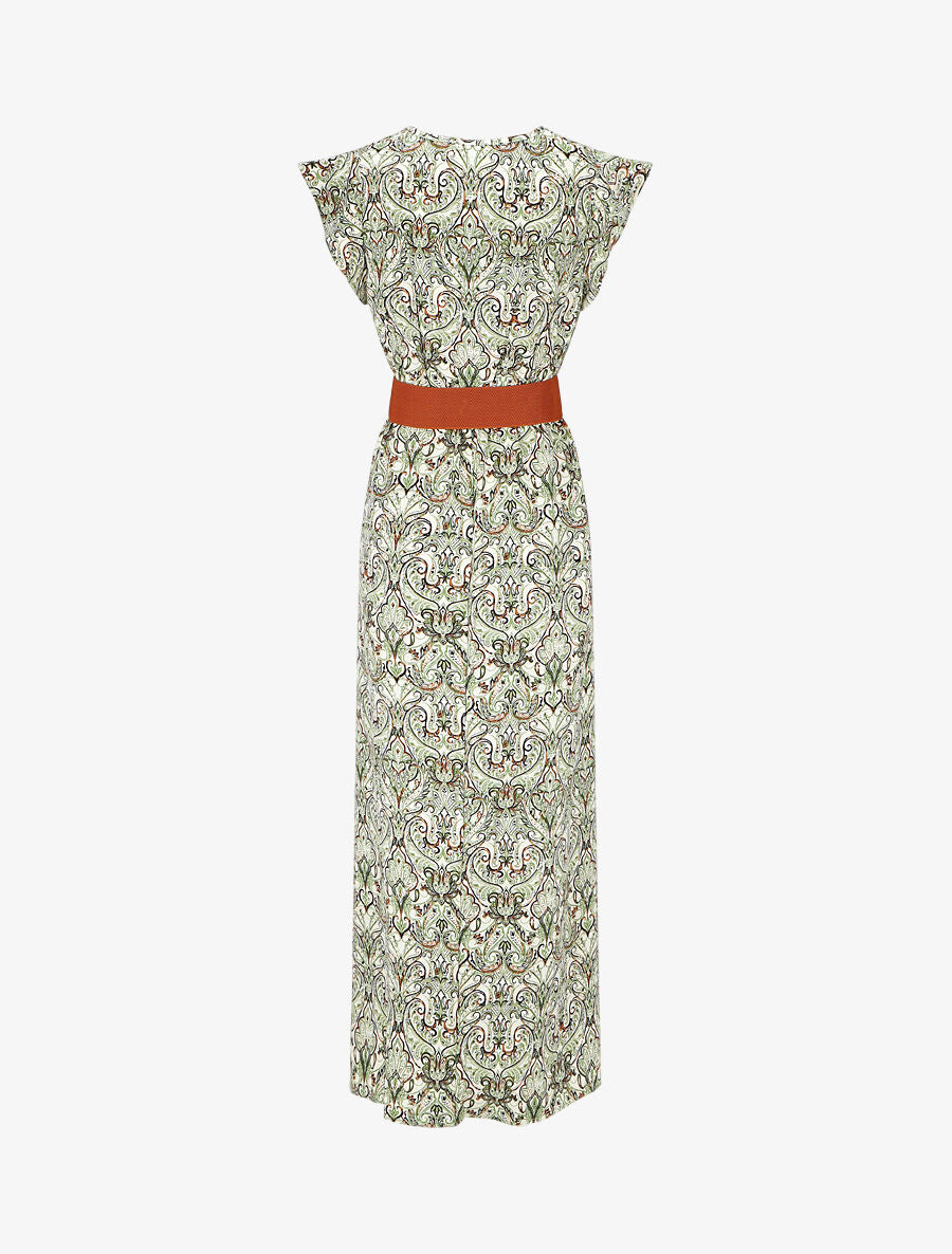 Robe imprimé foulard à manches courtes volantées - Vert - 2