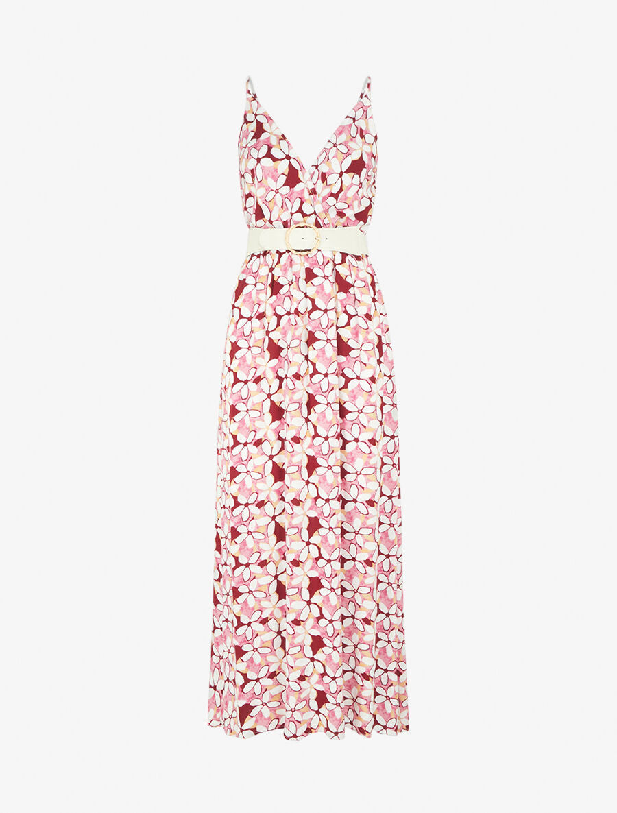 Robe fleurie à fines bretelles - Rose - 5
