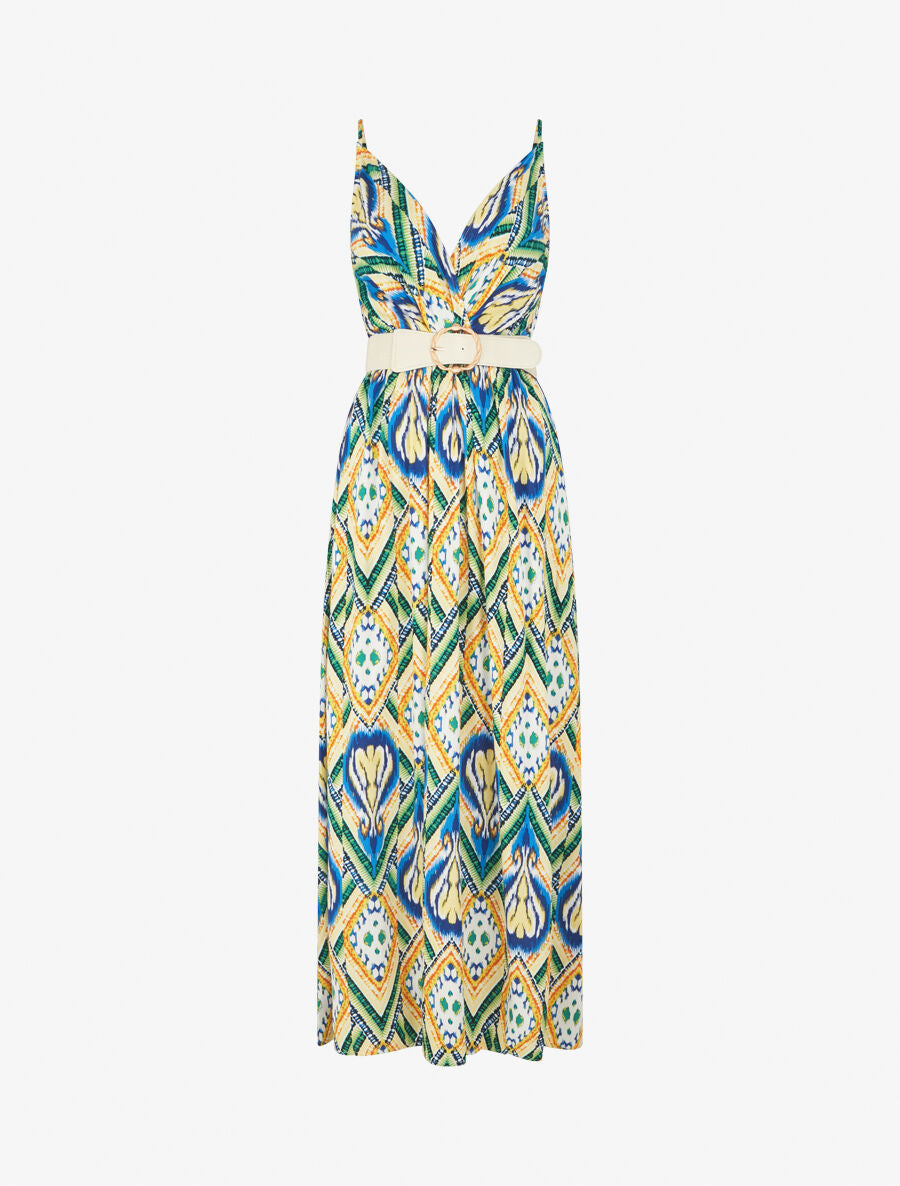 Robe longue à fines bretelles imprimé graphique - Jaune - 5