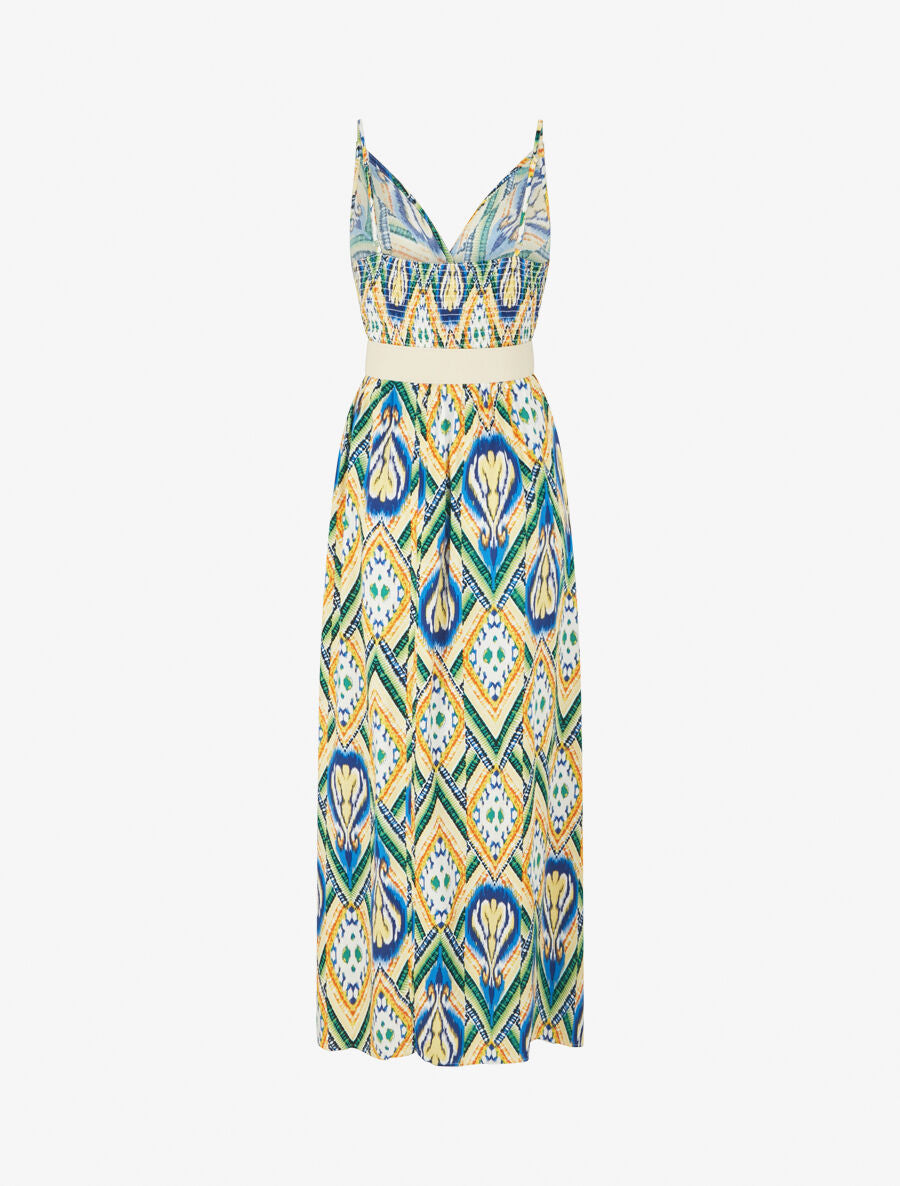 Robe longue à fines bretelles imprimé graphique - Jaune - 2