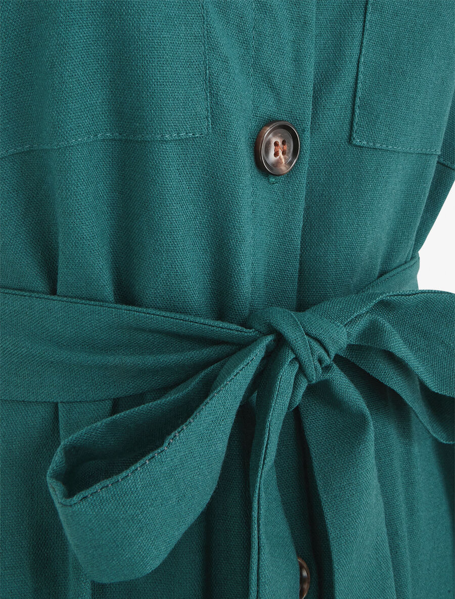 Robe évasée boutonnée à poches - Bleu canard - 3