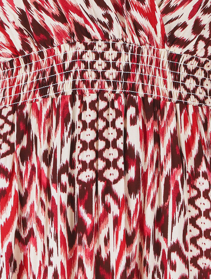 Robe longue manches courtes imprimé graphique - Rouge - 3