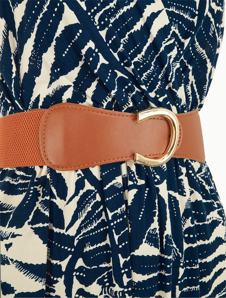 Robe longue évasée imprimé tropical - Marine - 3