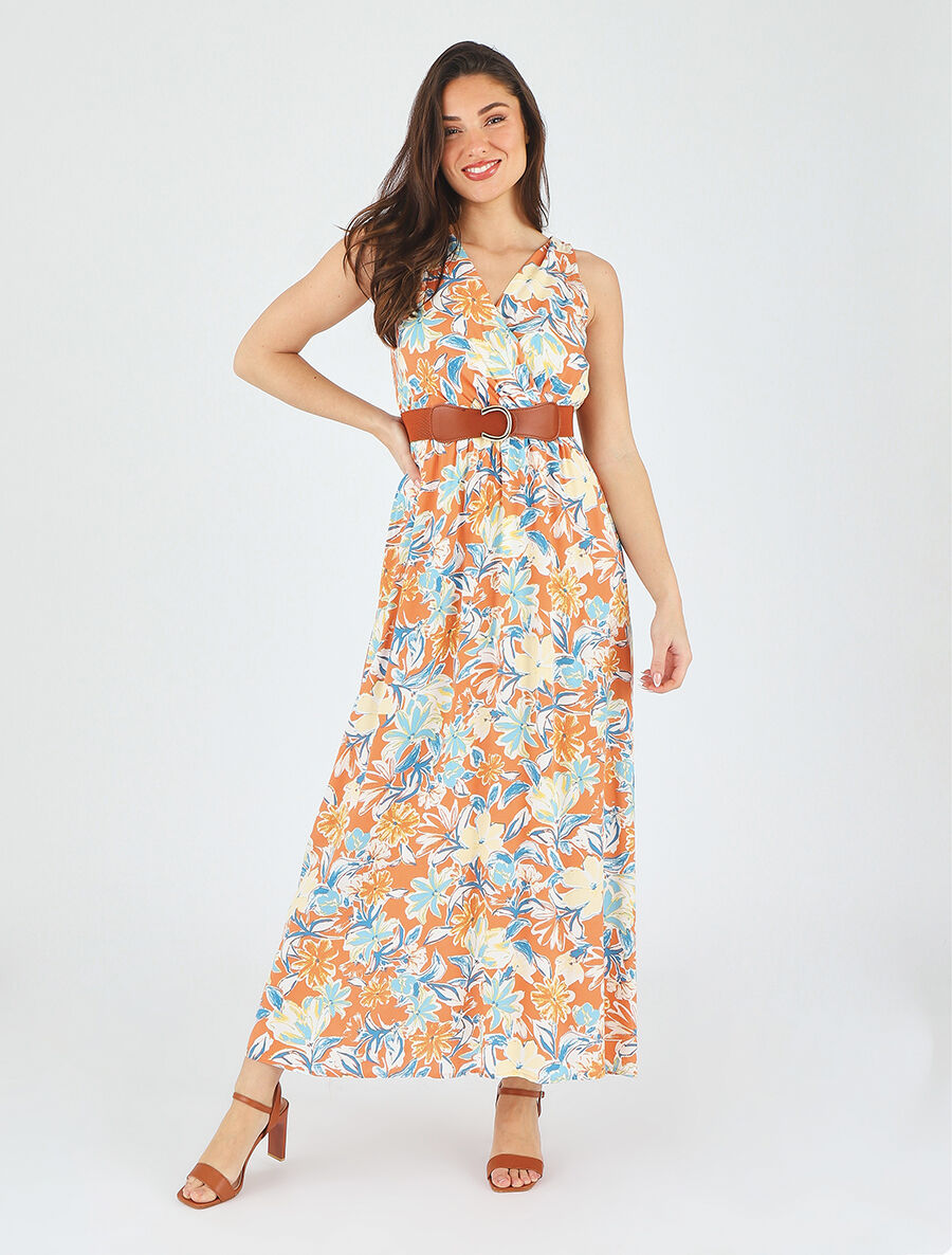 Robe empire imprimé fleuri - Orange - 4