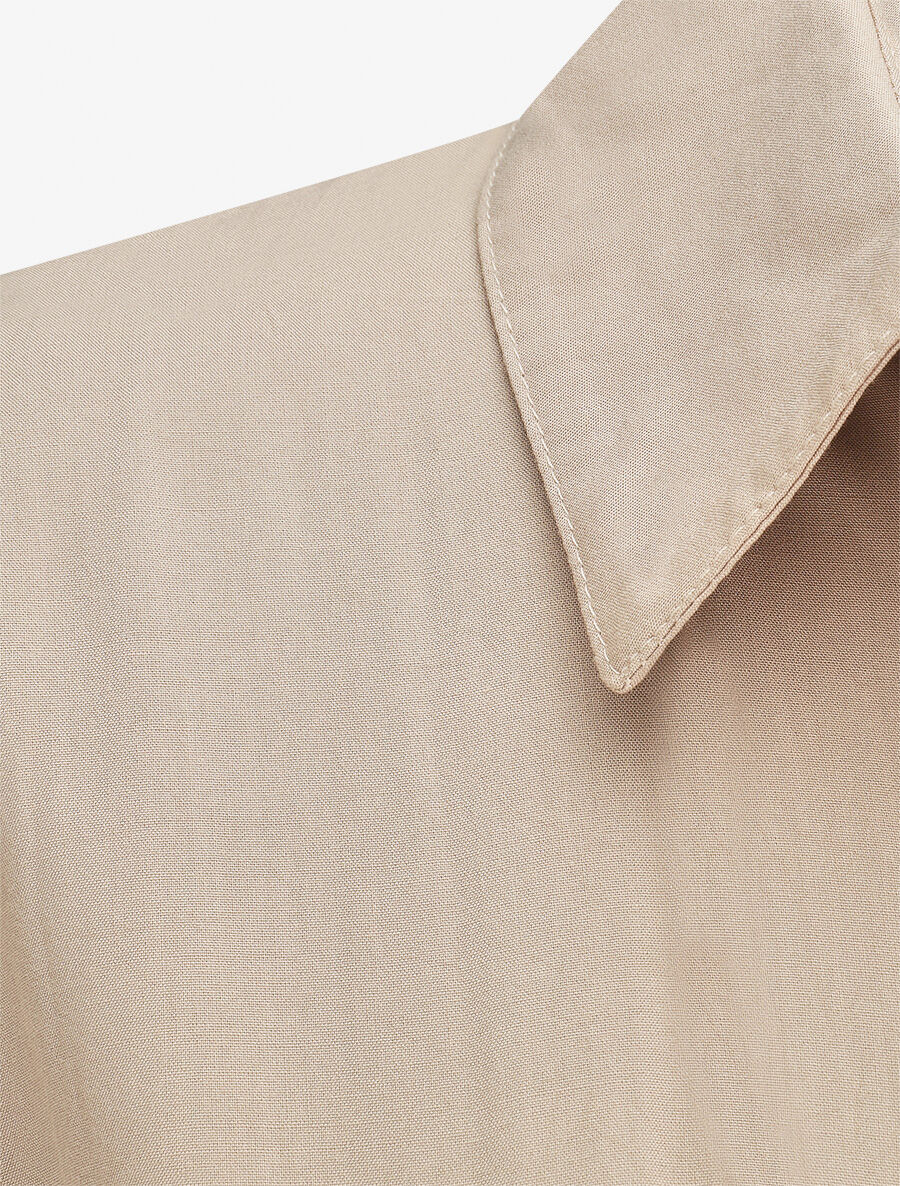 Robe chemise longue évasée et unie - Beige - 3