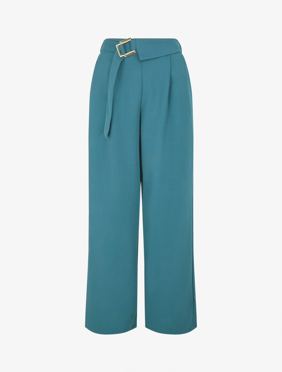 Pantalon ample à double boucles dorées - Bleu canard - 1