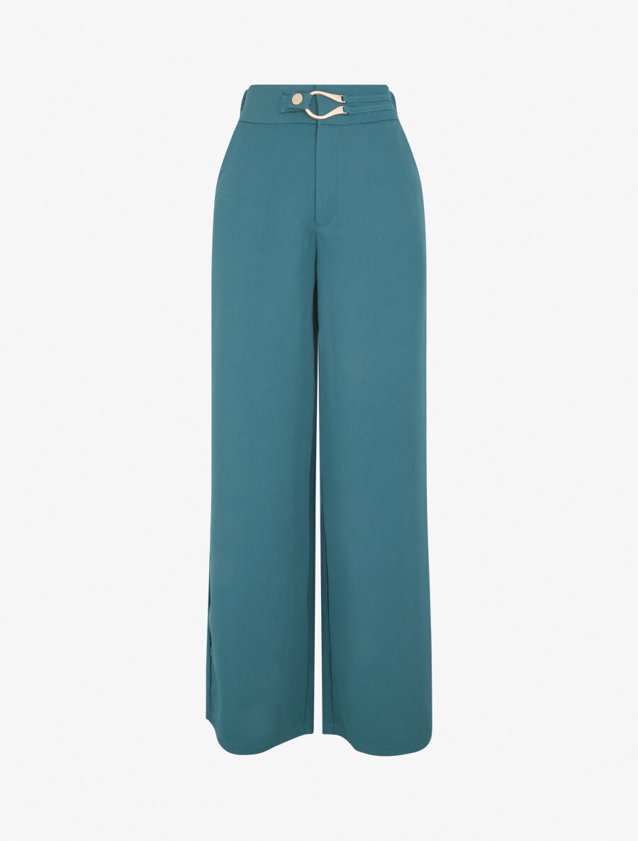 Pantalon ample à fermeture stylisée - Bleu canard - 1