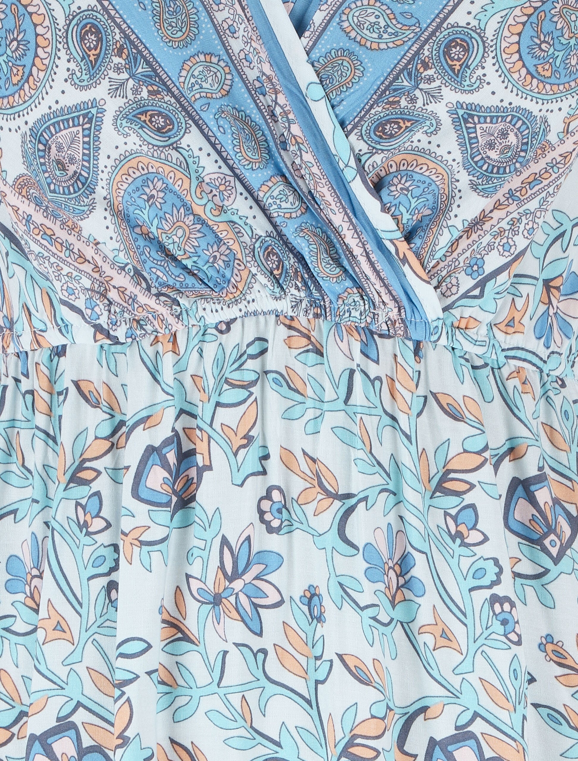 Robe imprimé foulard à manches volantées - Bleu ciel - 4