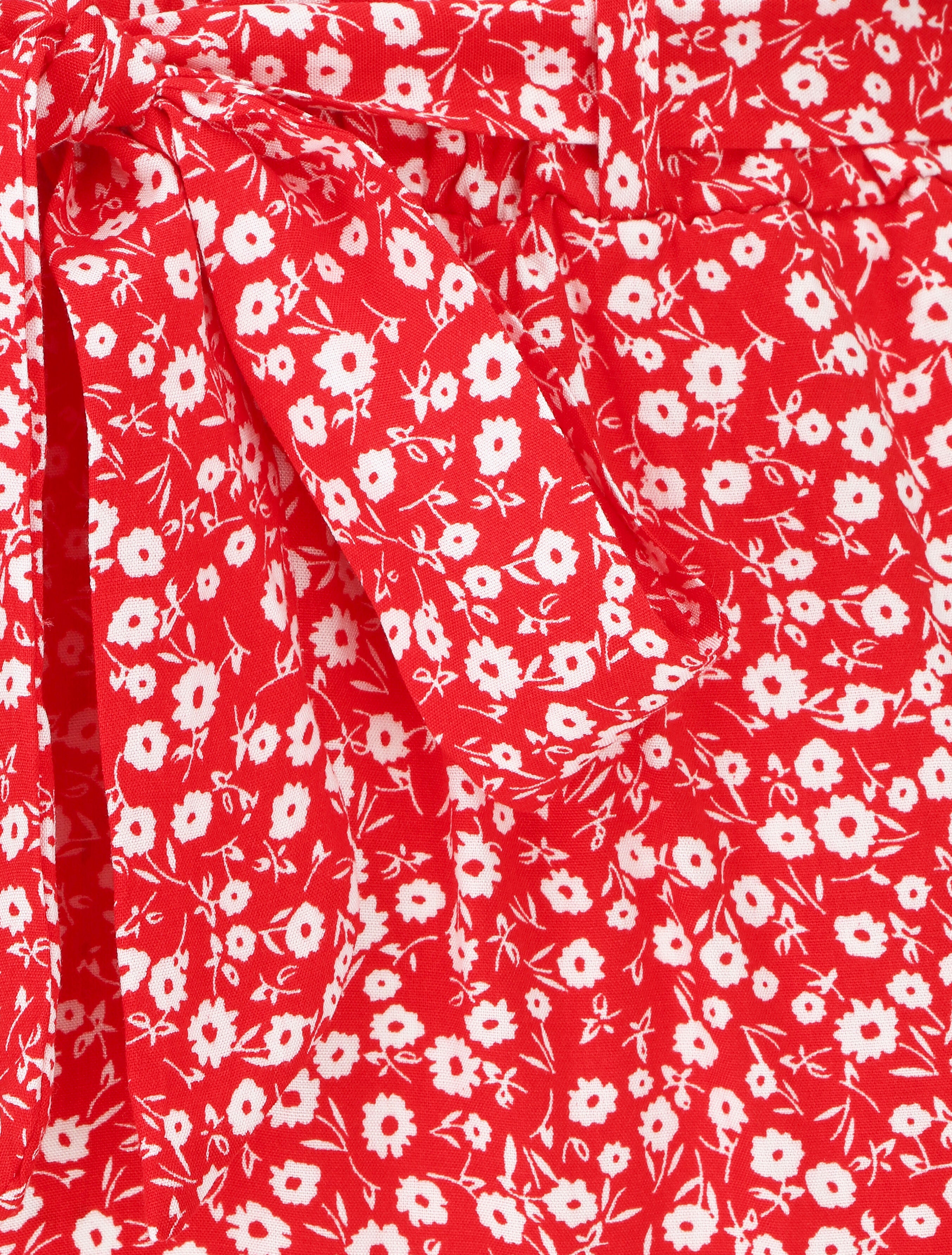 Short fluide imprimé fleuri et ceinturé - Rouge - 3