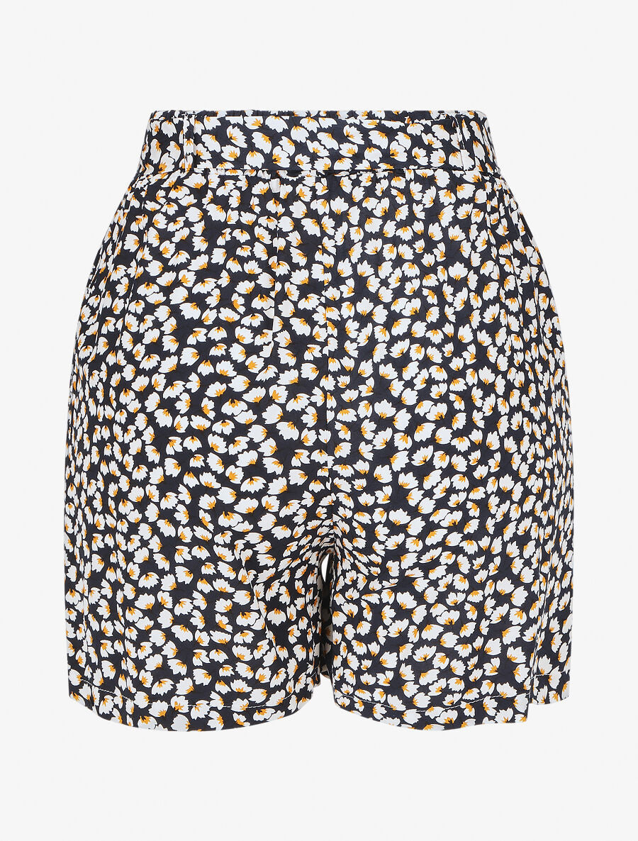 Short fluide imprimé petites fleurs et ceinturé - Bleu nuit - 2
