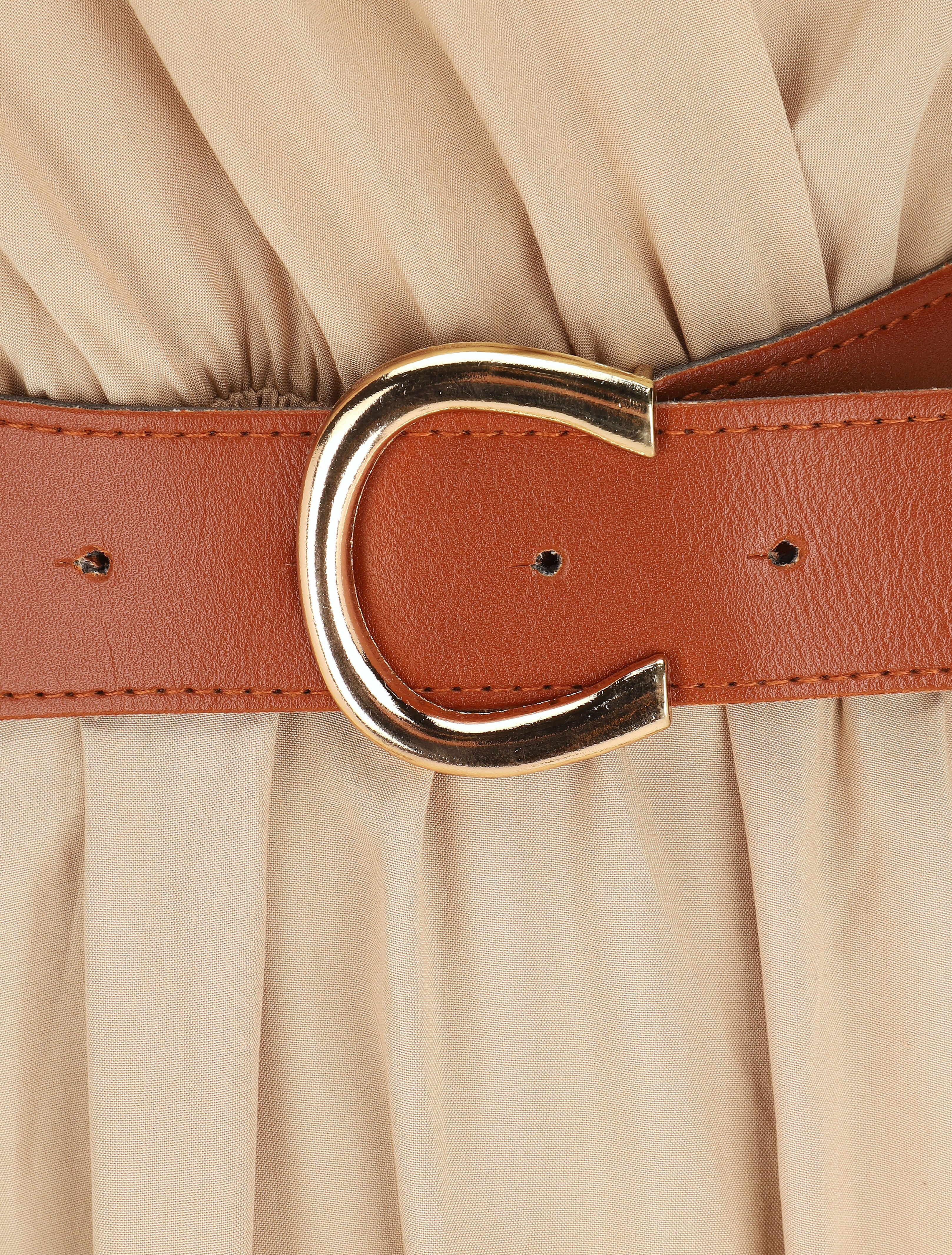 Robe longue unie manches courtes - Beige - 3