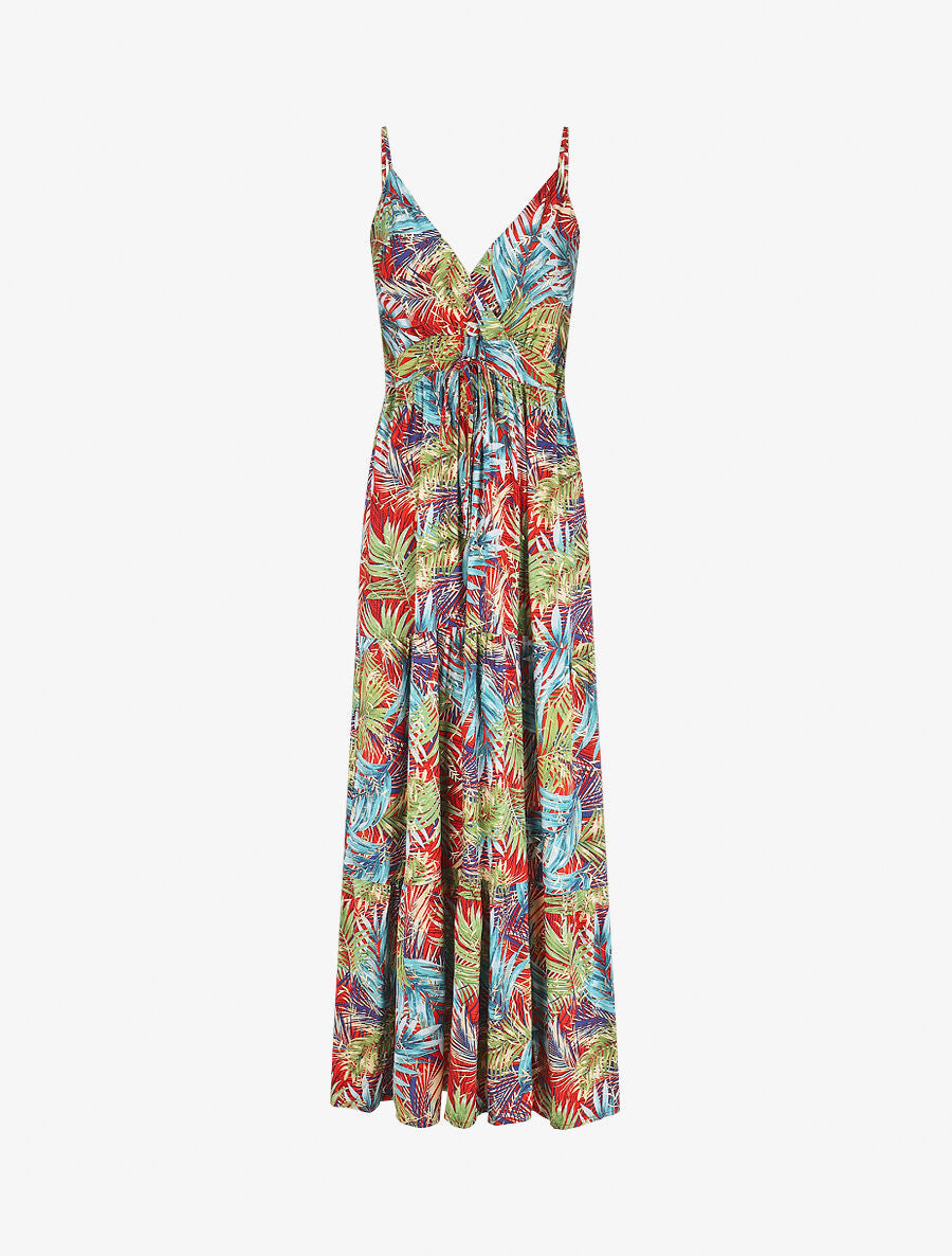 Robe longue à bretelles imprimé tropical irisé - Rouge/vert - 4