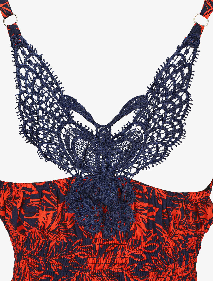 Robe longue fendue à dos ajouré - Bleu nuit - 3