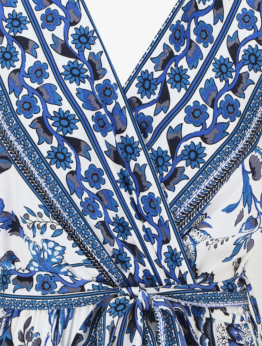 Robe imprimé fleuri à taille élastiquée - Bleu - 3