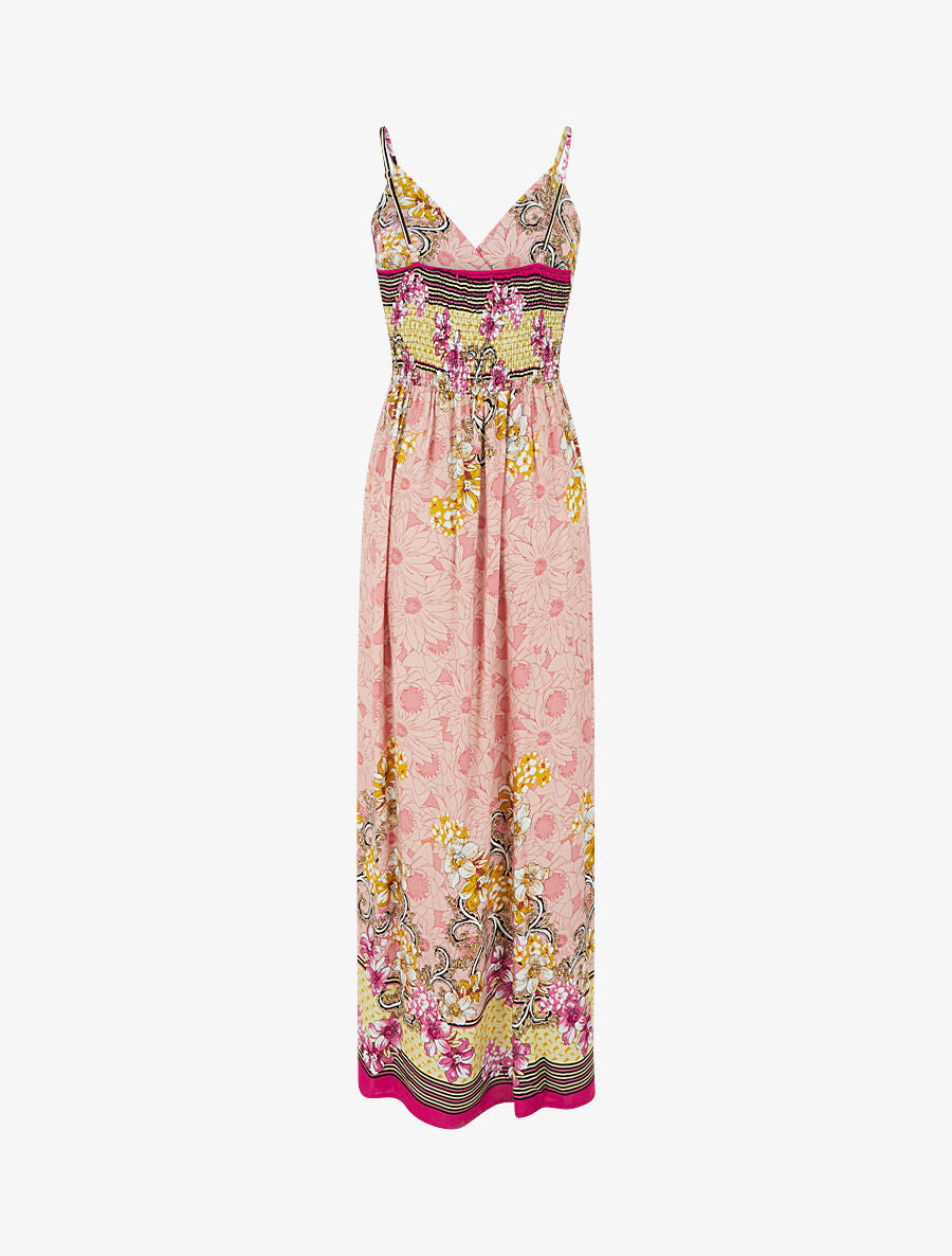 Robe longue empire à bretelles imprimé floral - Rose - 2