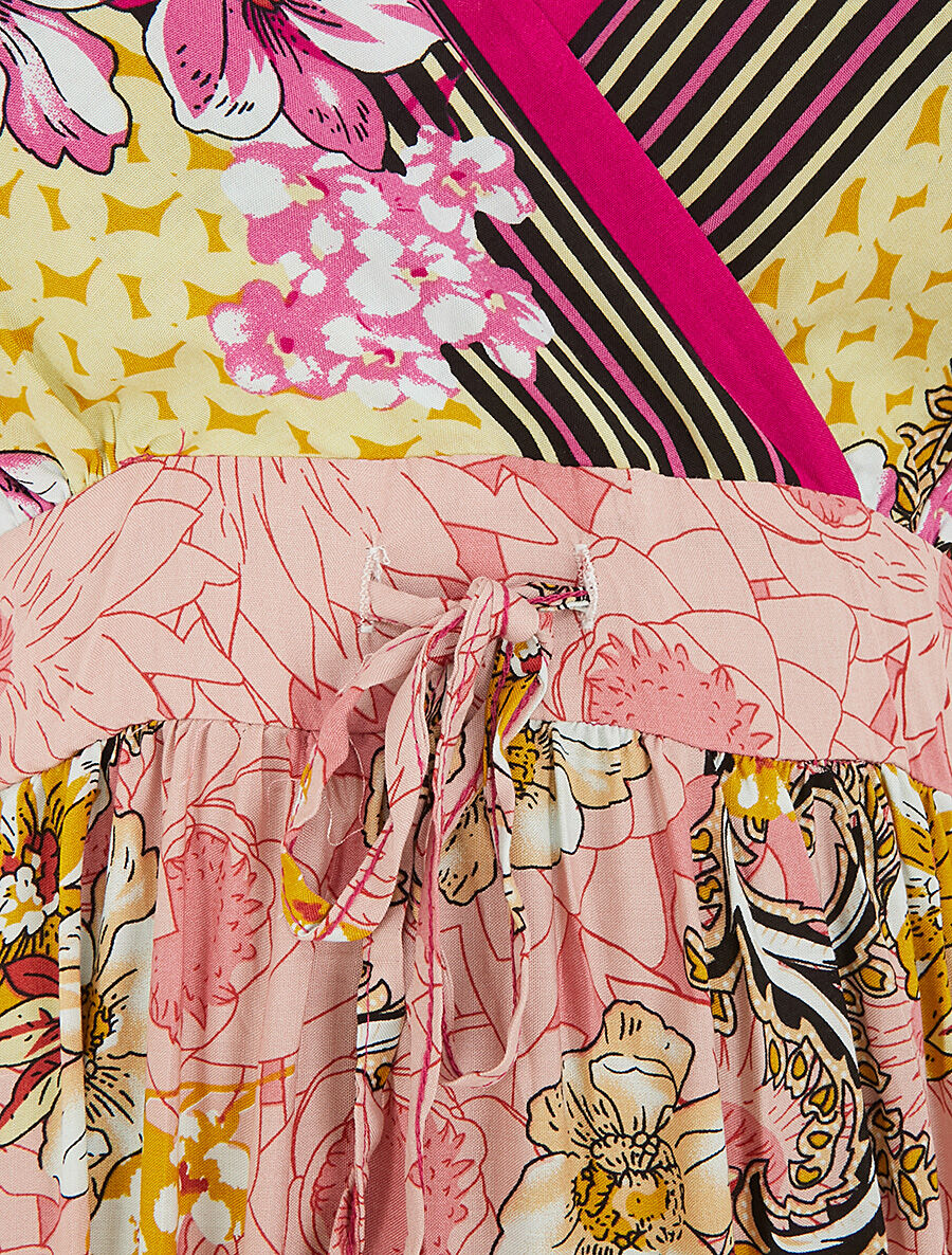 Robe longue empire à bretelles imprimé floral - Rose - 3