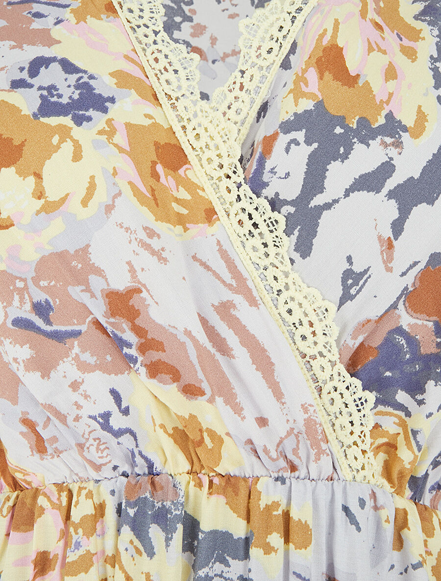 Robe imprimé abstrait à détail brodé - Jaune - 3