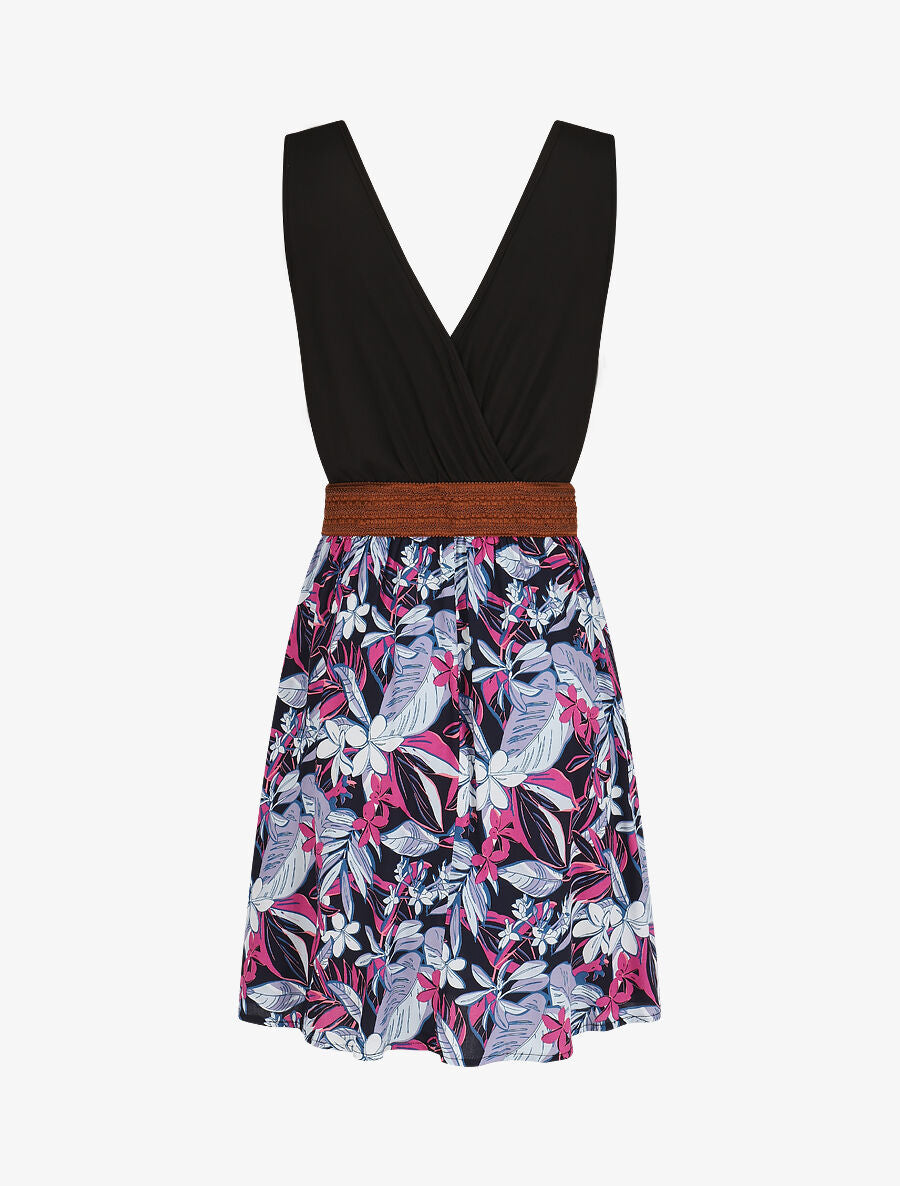Robe élastiquée à jupe imprimé fleuri - Rose - 2