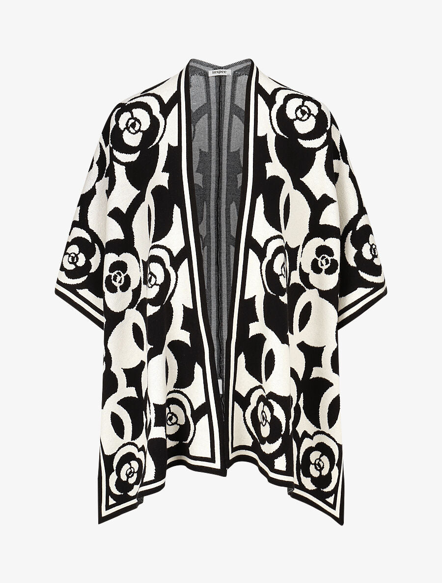 Poncho à imprimé floral - Noir - 1