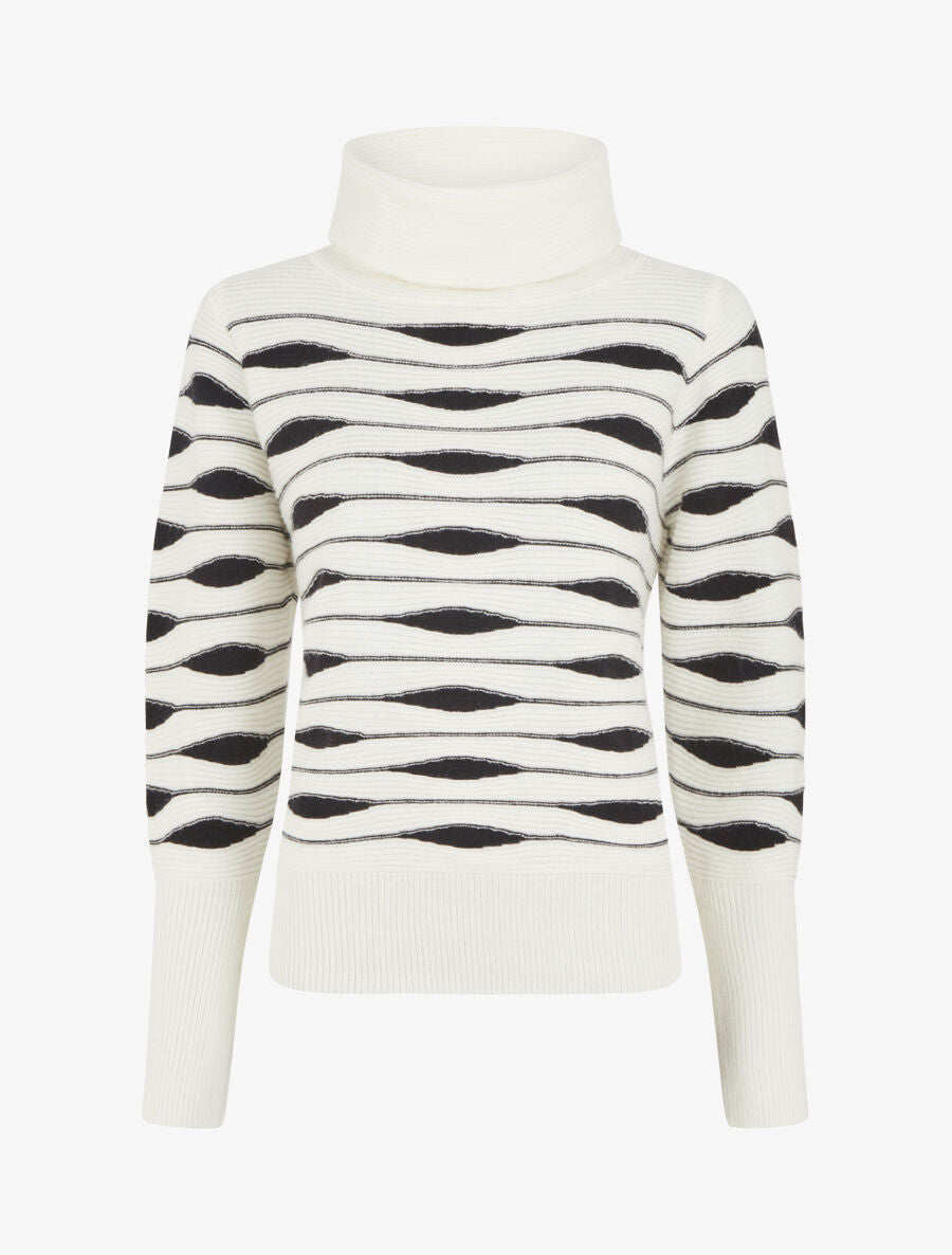 Pull droit col roulé en jacquard graphique - Blanc - 4
