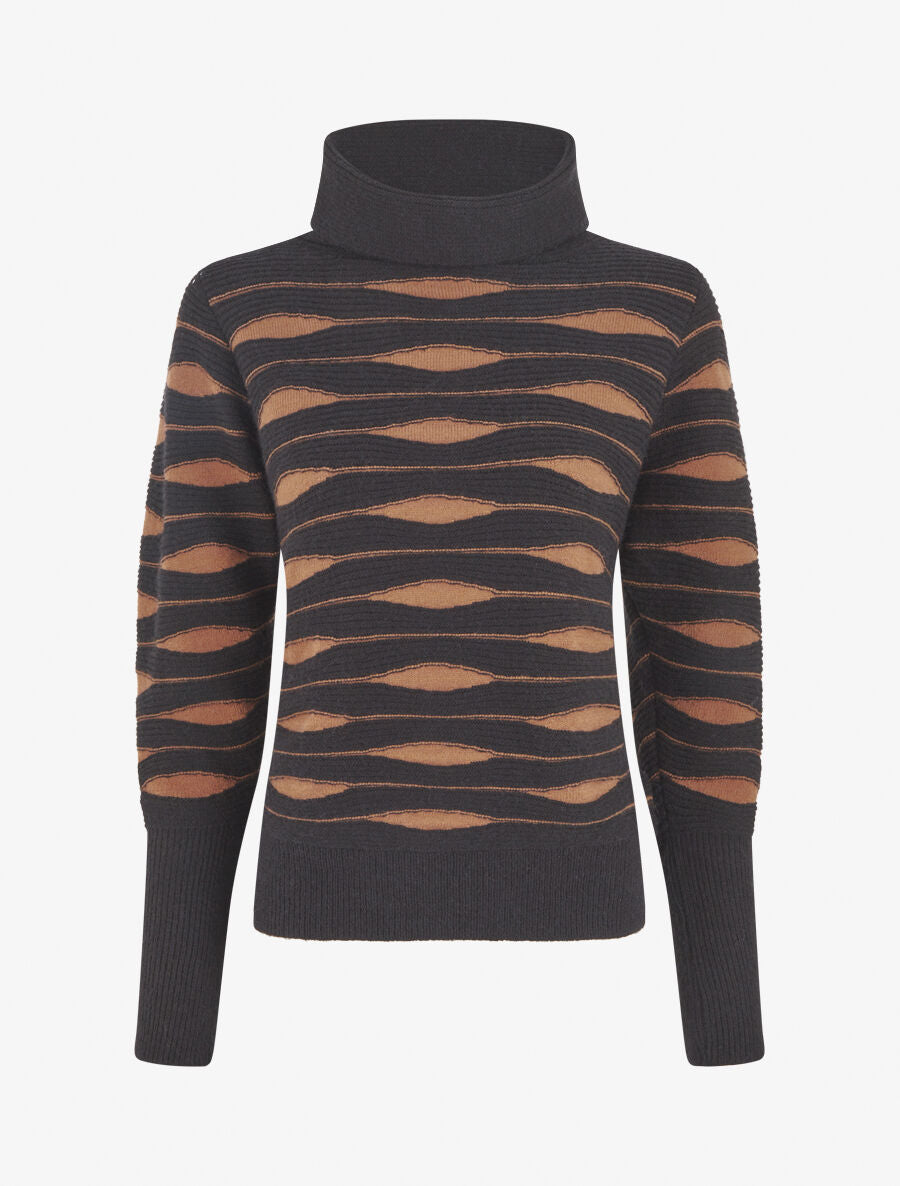 Pull droit col roulé en jacquard graphique - Noir - 1