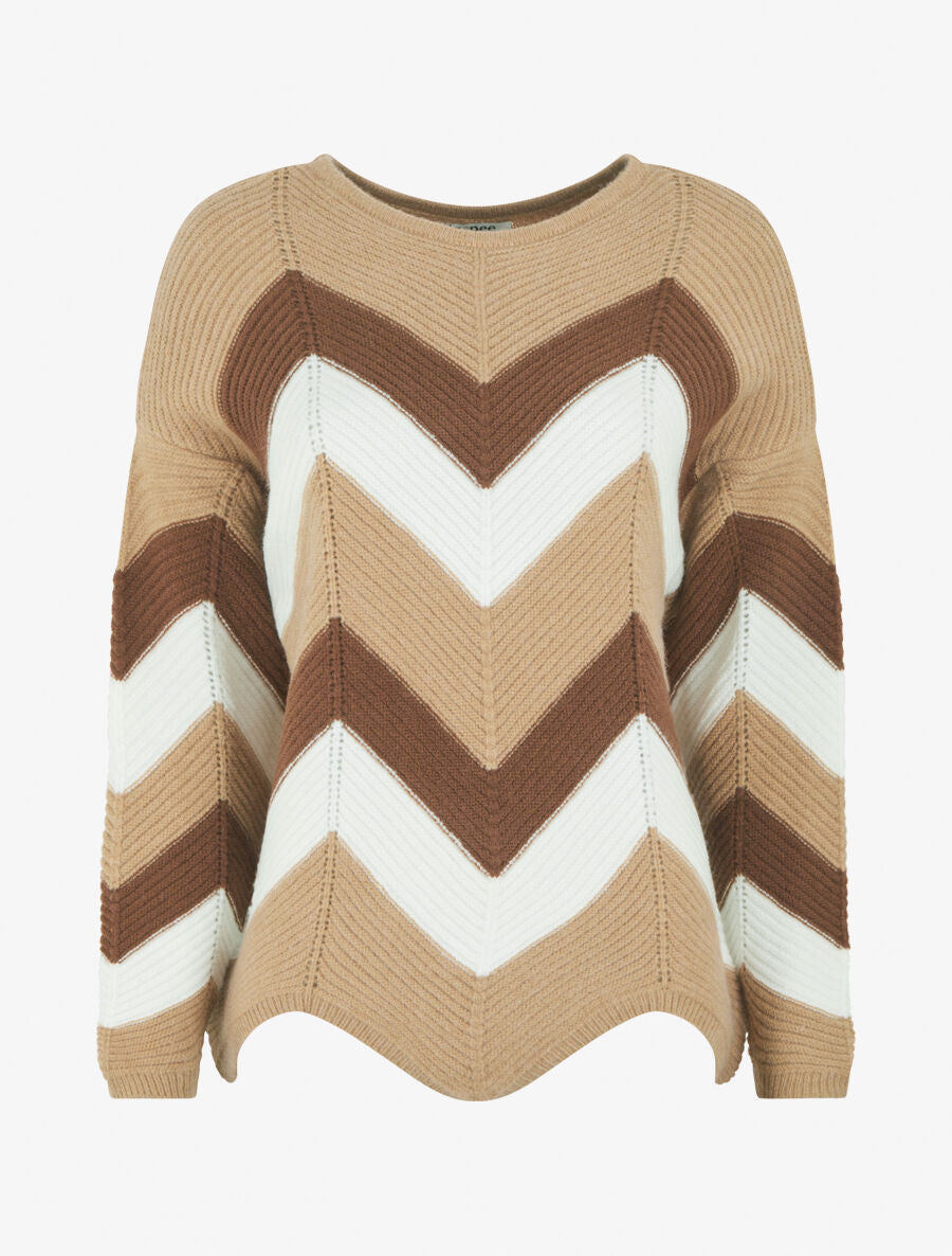 Pull droit bords asymétriques et motif zigzag - Beige - 4