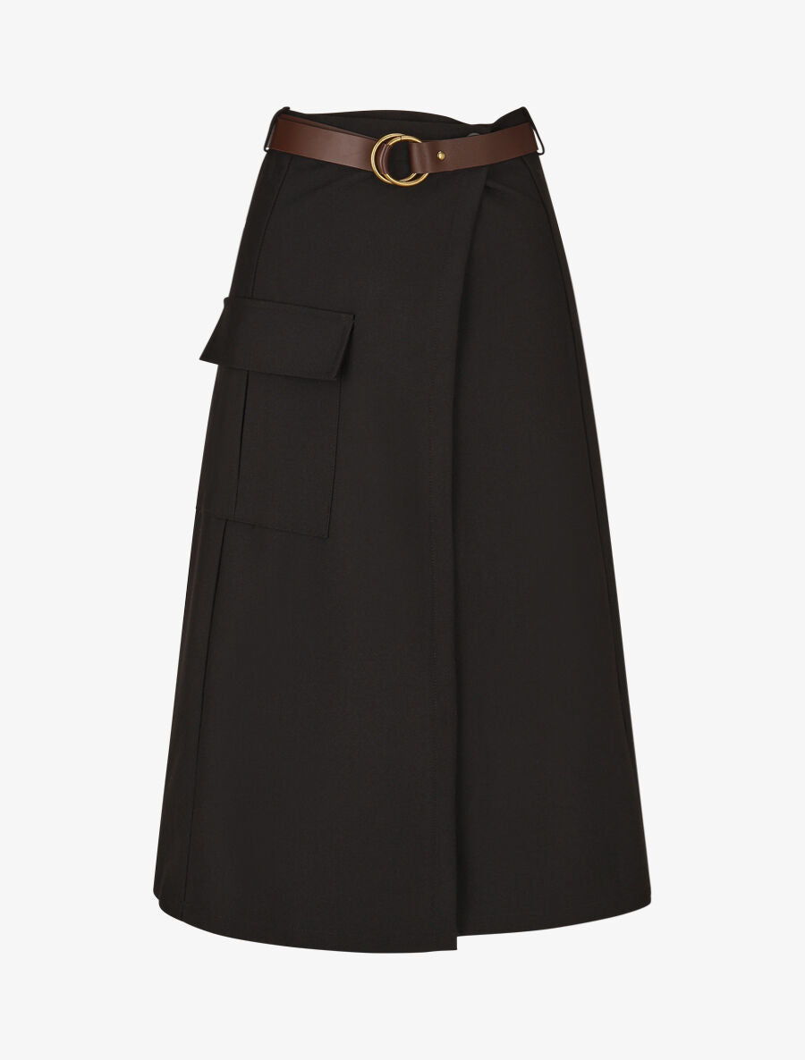 Jupe portefeuille ceinturée - Noir - 5