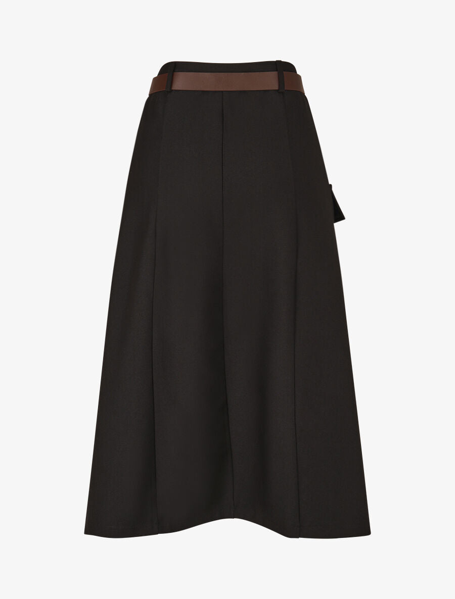 Jupe portefeuille ceinturée - Noir - 2