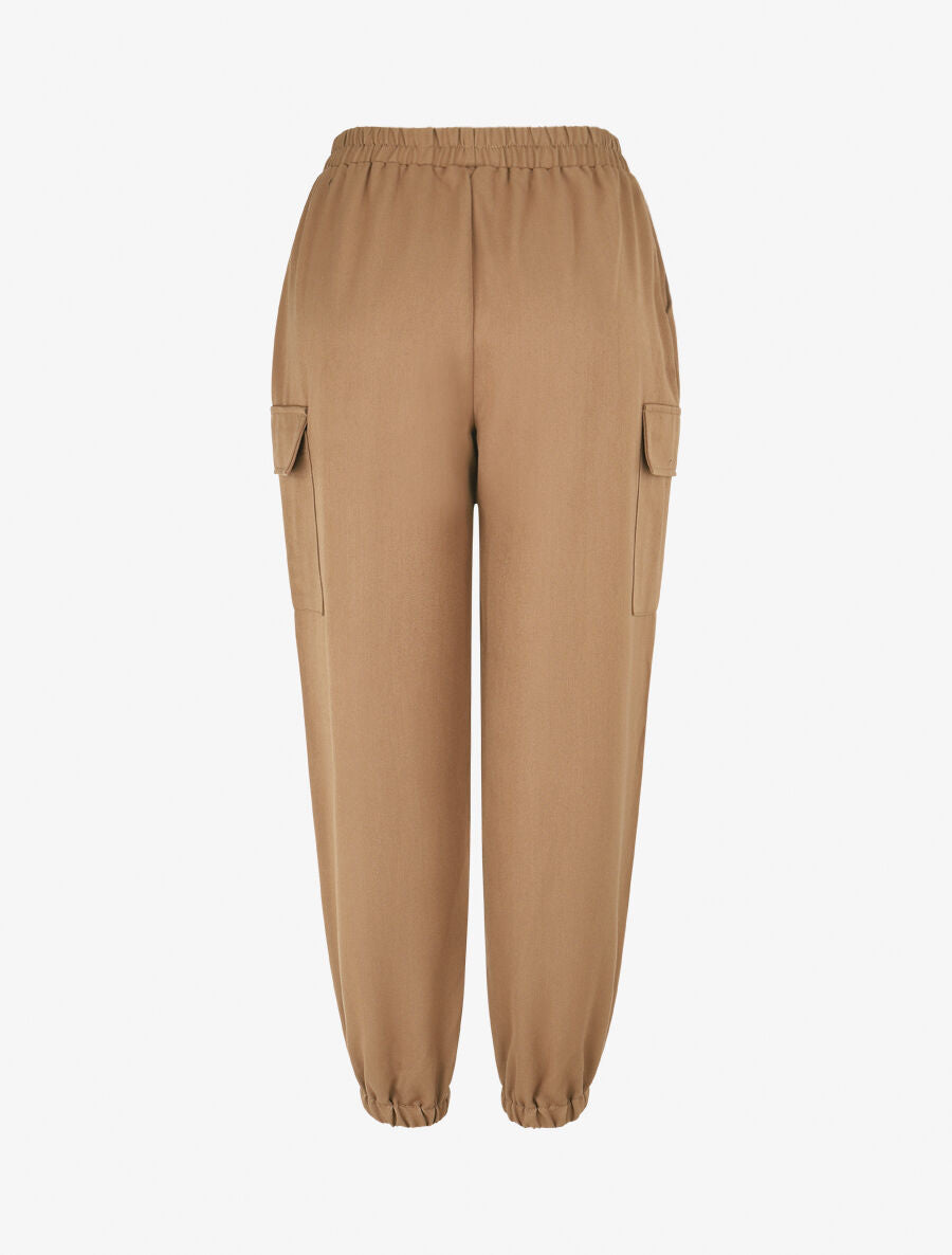Pantalon fluide uni à bords élastiqués - Camel - 2