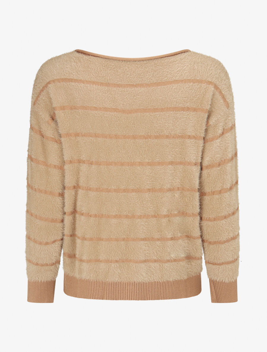 Pull fluffy à bords côtelés - Beige - 2