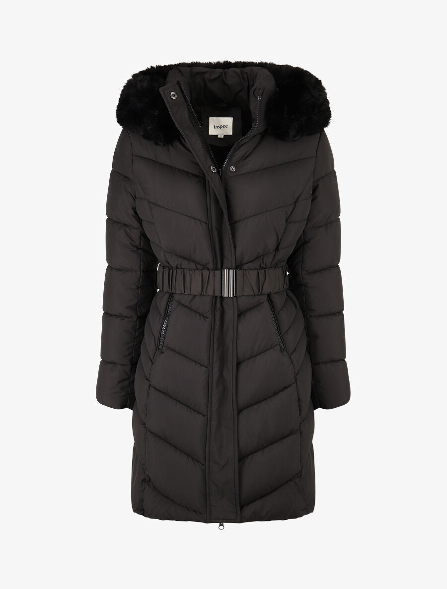 Doudoune droite à fourrure synthétique - Noir - 1