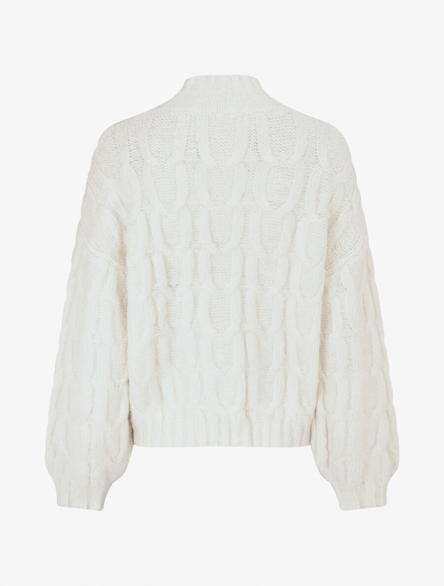 Pull uni en maille à col montant - Crème - 2