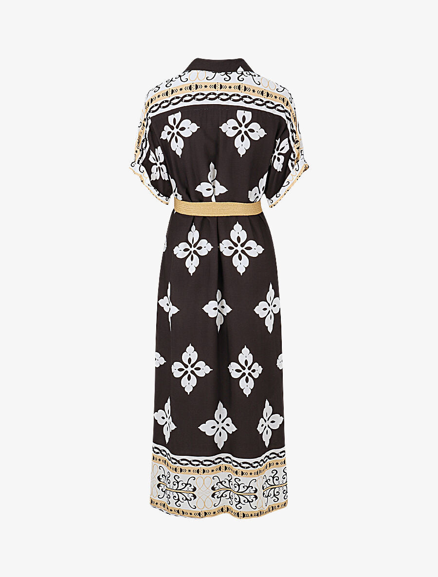 Robe chemise longue manches courtes imprimé floral - Noir - 2