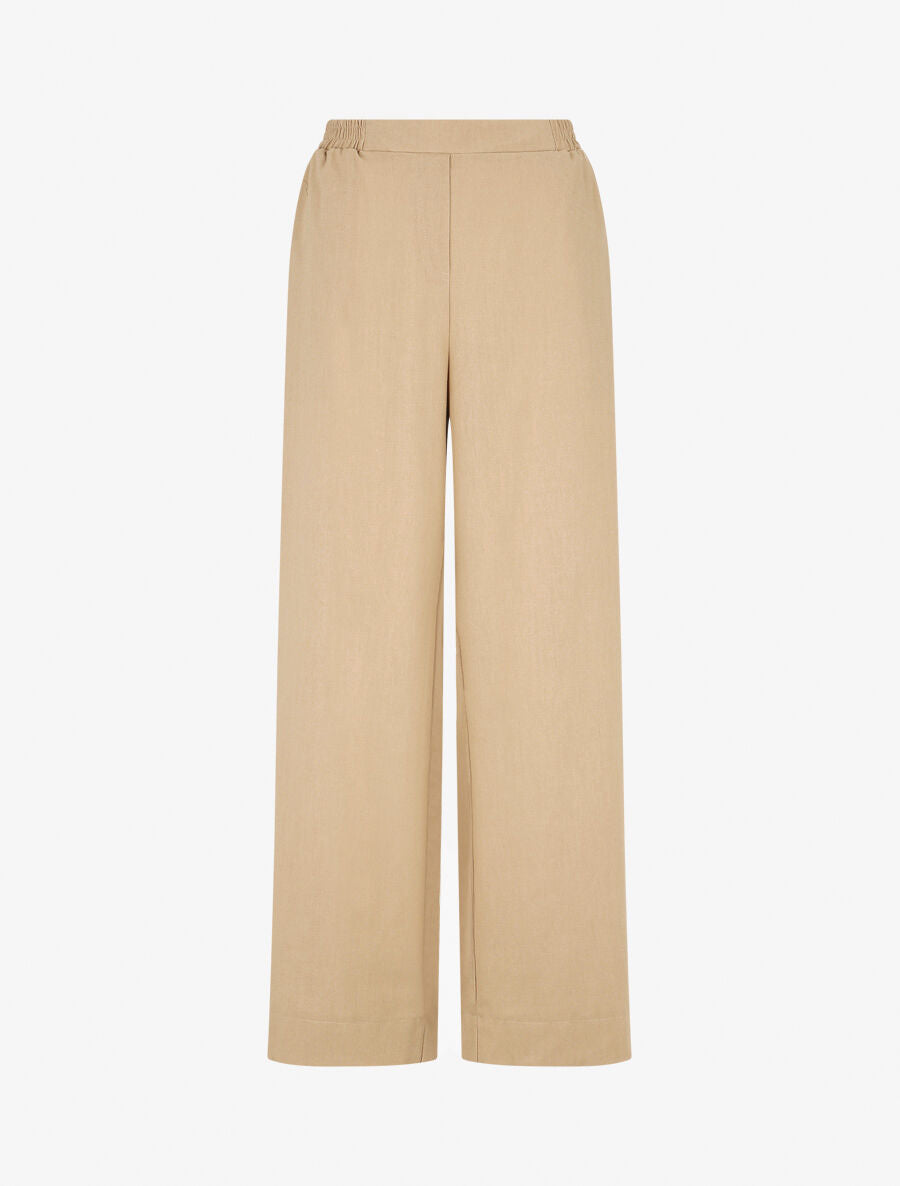 Ensemble chemise et pantalon uni effet lin - Beige - 5